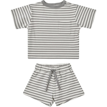 Quincy Mae Boxy Tee + Short Set, Lagoon Stripe